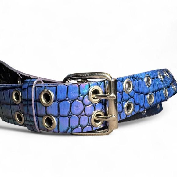 Y2K Iridescent Blue Croc Embossed Grommet Belt 2XL – E-girl Emo Grunge Scene - Picture 2 of 7